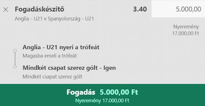 bet365 Anglia-Spanyolország U21 fogadáskészítő