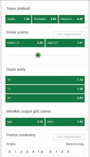Angol-Olasz Unibet tippek