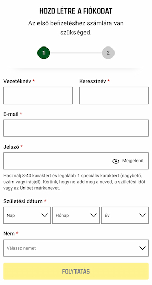 Unibet - regisztráció