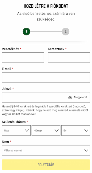 Unibet regisztráció első oldal