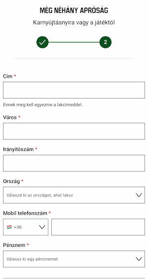 Unibet regisztráció második oldal