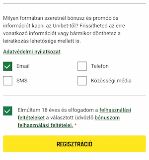 Unibet regisztráció véglegesítése