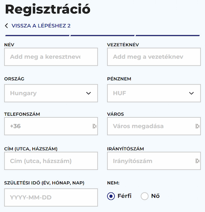 Sportaza regisztráció adatok